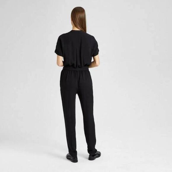 NWT Theory Women's Black Cargo Shirt Silk Jumpsuit Romper Size 4 - Picture 4 of 16